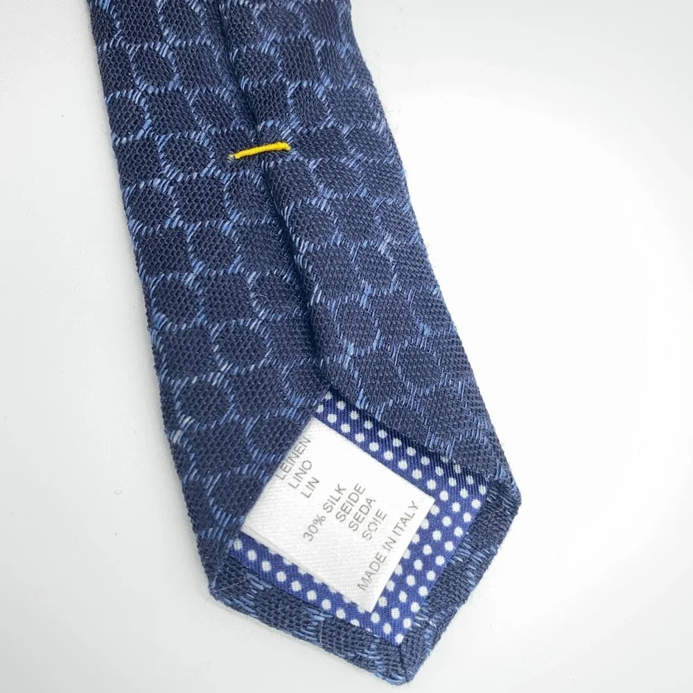 Eton Tie Mens One Size Blue Navy Patterned Silk Blend Necktie Italy Made NWT